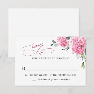 Elegant Watercolor Pink Hydrangea Floral Wedding RSVP Card