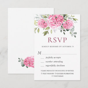 Elegant Watercolor Pink Hydrangea Floral Wedding RSVP Card
