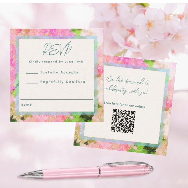 Elegant Watercolor Pink Hydrangea Garden Wedding  Enclosure Card (Creator Uploaded)