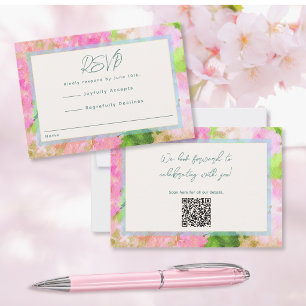 Elegant Watercolor Pink Hydrangea Garden Wedding RSVP Card