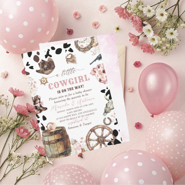 Elegant  Watercolor Pink Little Cowgirl Baby Showe Invitation (Creator Uploaded)