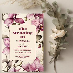Elegant Watercolor Pink Orchid Wedding Invitation