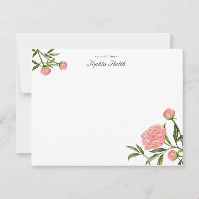 Elegant Watercolor Pink Peony flower flat Thank You Card (Front)