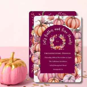 Elegant Watercolor Pink Pumpkins Real Rose Gold Foil Holiday Card
