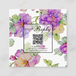 Elegant watercolor pink purple orange QR code Enclosure Card