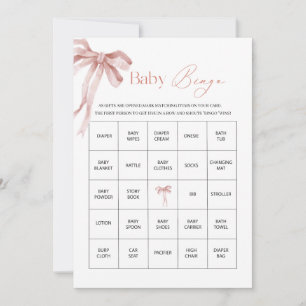 Elegant Watercolor Pink Ribbon Bow Girl Baby Showe Holiday Card