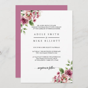 Elegant Watercolor Pink Rose Bouquet Wedding Invitation