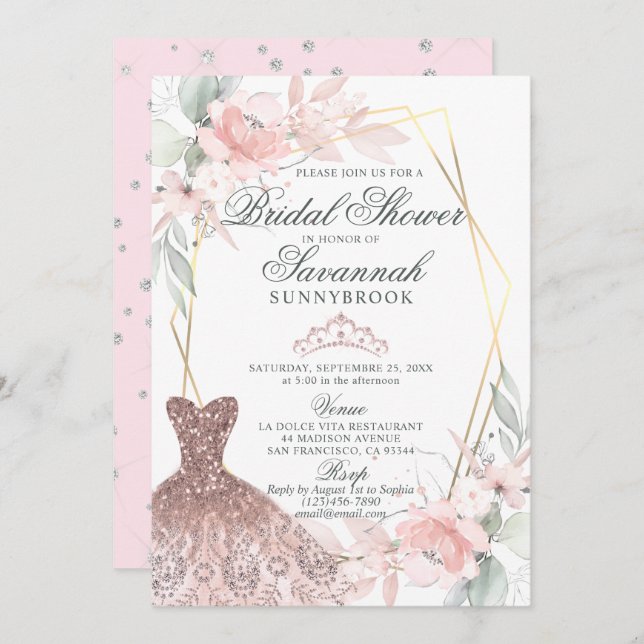 Elegant Watercolor Pink Rose Bridal Shower Invitation (Front/Back)