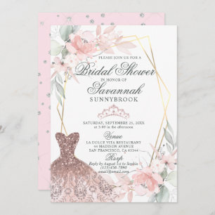 Elegant Watercolor Pink Rose Bridal Shower Invitation
