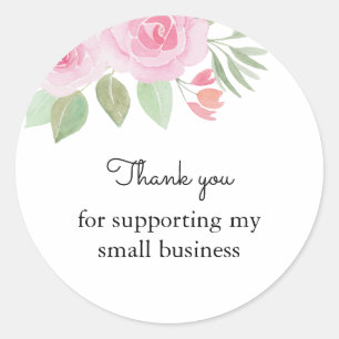 Elegant Watercolor Pink Rose Floral Thank You Classic Round Sticker