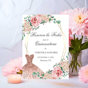 Elegant Watercolor Pink Spanish Quinceañera Quince Save The Date
