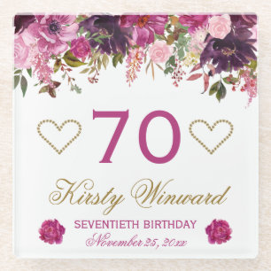 Elegant Watercolor Pink Spring Flowers Birthday Glass Coaster