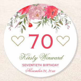 Elegant Watercolor Pink Spring Flowers Birthday Round Paper Coaster