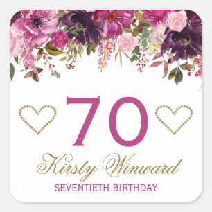 Elegant Watercolor Pink Spring Flowers Birthday Square Sticker