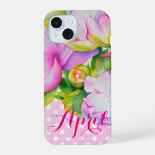 Elegant watercolor pink white floral polkadots iPhone 15 case
