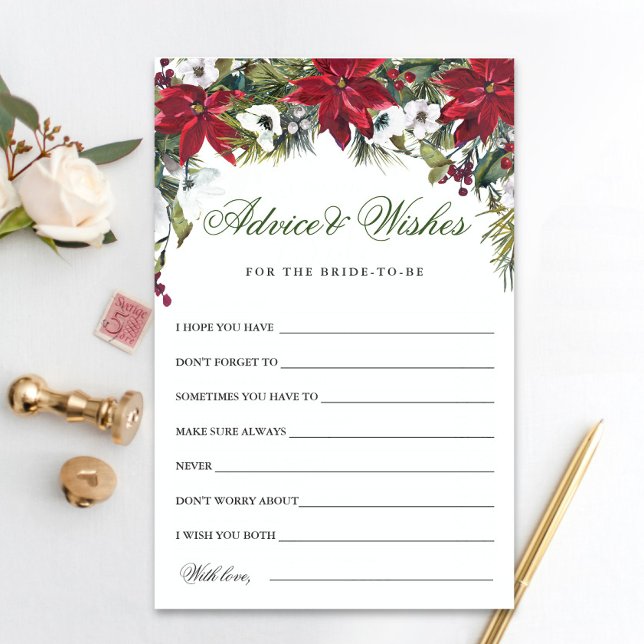 Elegant Watercolor Poinsettia Bridal Advice Card (Creator Uploaded)