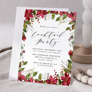 Elegant Watercolor Poinsettia Cocktail Party Invitation