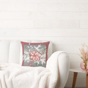 Elegant watercolor poinsettia custom Christmas Cushion