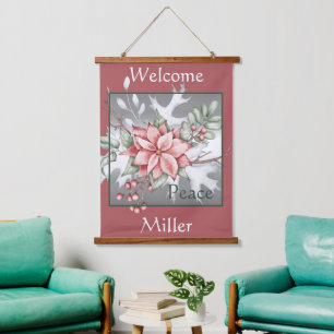 Elegant watercolor poinsettia custom Christmas Hanging Tapestry