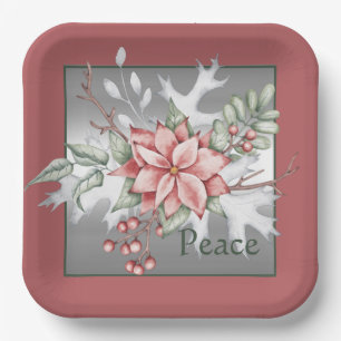 Elegant watercolor poinsettia custom Christmas  Paper Plate