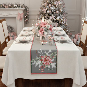 Elegant watercolor poinsettia custom Christmas Short Table Runner