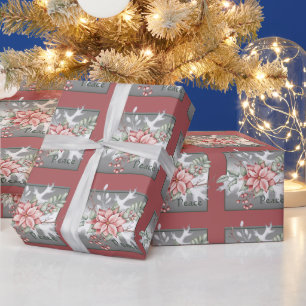 Elegant watercolor poinsettia custom Christmas  Wrapping Paper
