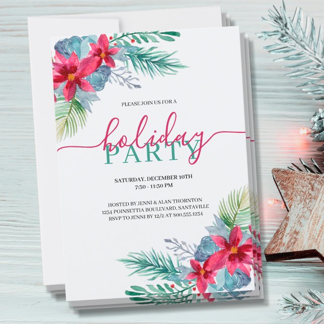 Elegant Watercolor Poinsettia Holiday Party Invitation (Creator Uploaded)