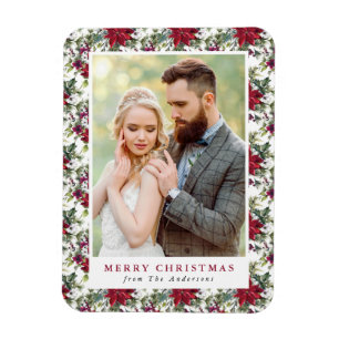 Elegant Watercolor Poinsettia Pattern Photo Magnet