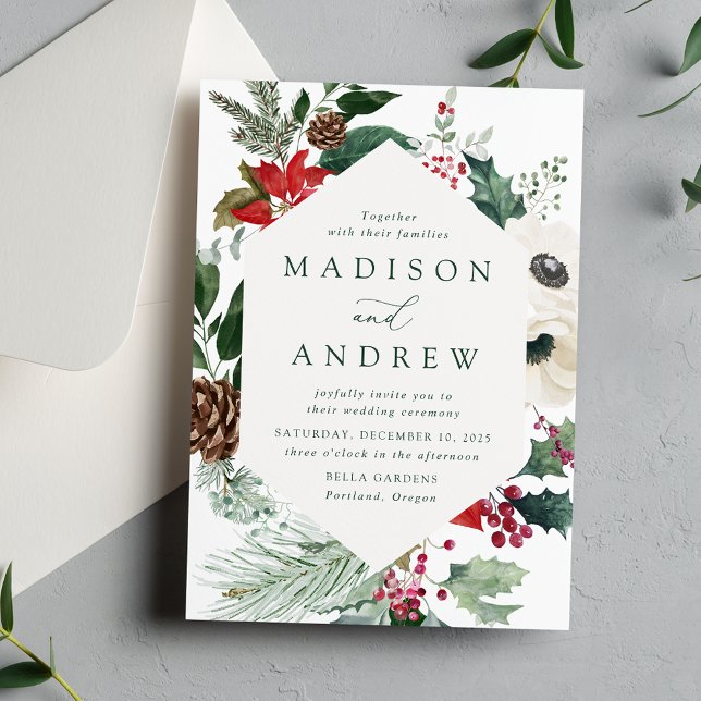Elegant Watercolor Poinsettias Winter Wedding Invitation (Creator Uploaded)