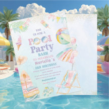 Elegant  Watercolor Pool Party  3rd Birthday  Girl