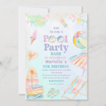 Elegant  Watercolor Pool Party  4th Birthday  Girl