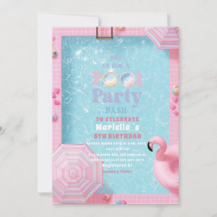 Elegant Watercolor Pool Party 5th Birthday Girl Invitation
