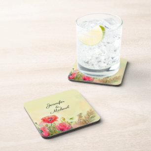 Elegant Watercolor Poppies  Coaster