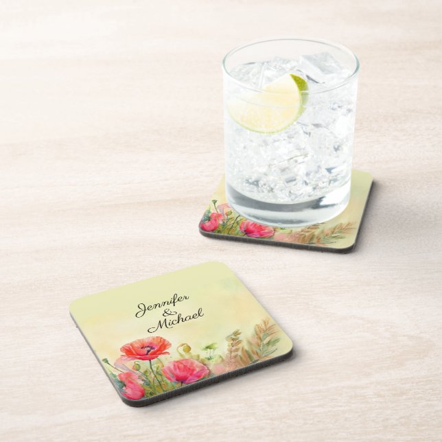 Elegant Watercolor Poppies  Coaster (Right Side)