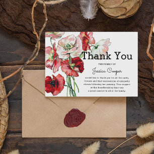 Elegant Watercolor Poppies   Funeral Thank You Card