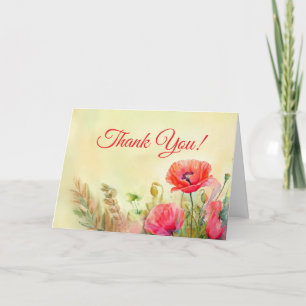 Elegant Watercolor poppies Thank You