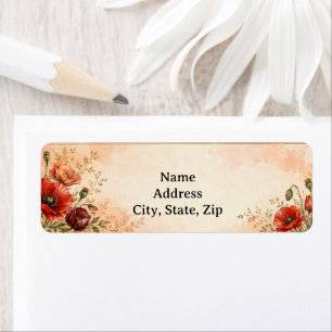 Elegant Watercolor Poppy Garden Address Return Address Label