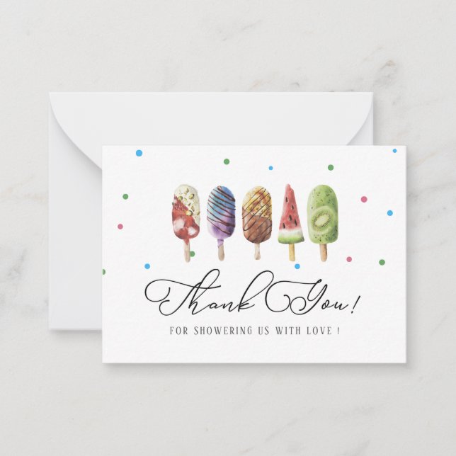 Elegant Watercolor Popsicle Thank You  Baby shower Card (Front)