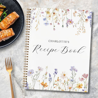 Elegant Watercolor Pretty Wildflower Garden Recipe Notebook