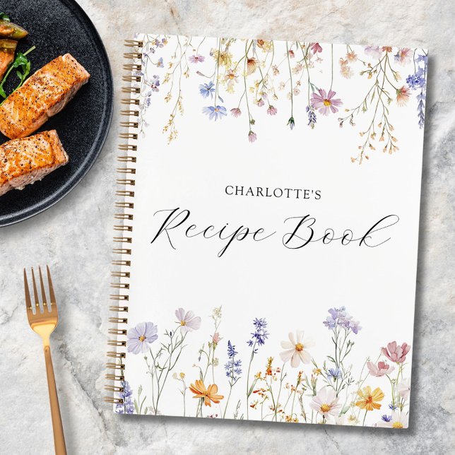 Elegant Watercolor Pretty Wildflower Garden Recipe Notebook (In situ)