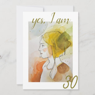 Elegant Watercolor Proud Lady 30th Birthday Invitation
