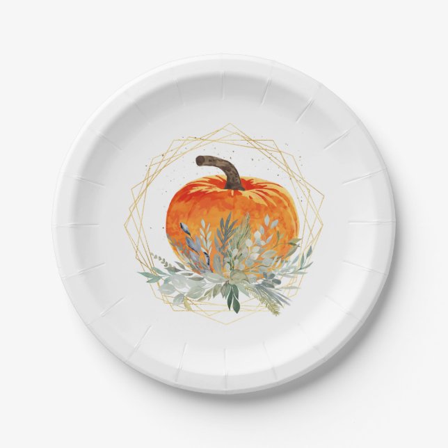 Elegant Watercolor Pumpkin Paper Plate (Front)