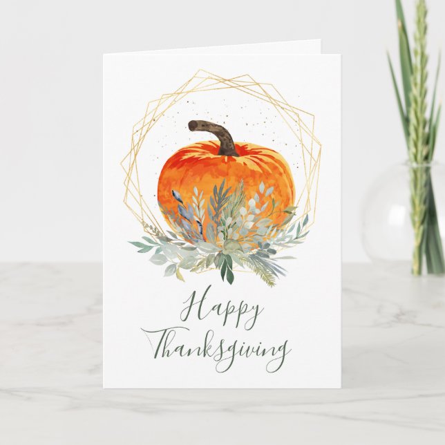 Elegant Watercolor Pumpkin Thanksgiving Card (Front)