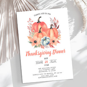 Elegant Watercolor Pumpkin Thanksgiving Dinner Invitation