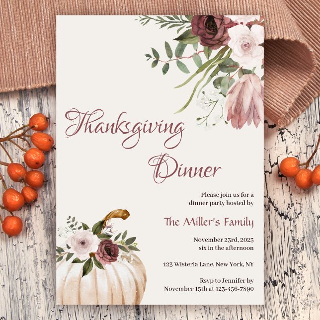 Elegant Watercolor Pumpkin Thanksgiving Dinner Invitation (Creator Uploaded)