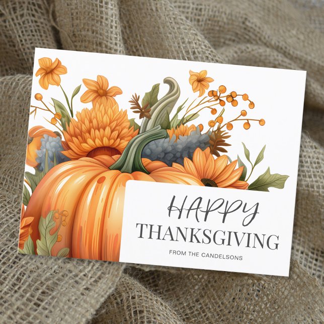 Elegant Watercolor Pumpkin Thanksgiving  Holiday Postcard (Creator Uploaded)