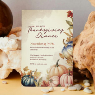 Elegant Watercolor Pumpkin Thanksgiving Invitation