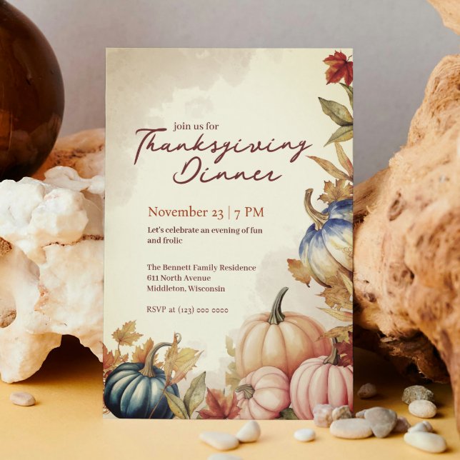 Elegant Watercolor Pumpkin Thanksgiving Invitation (Creator Uploaded)
