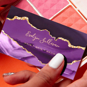 elegant watercolor purple and gold agate business card