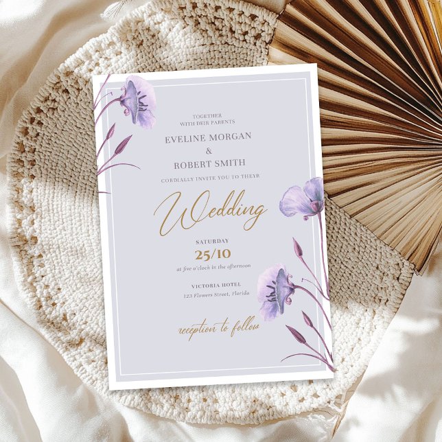 Elegant watercolor purple and gold floral boho invitation (Elegant watercolor purple and gold floral boho invitation)